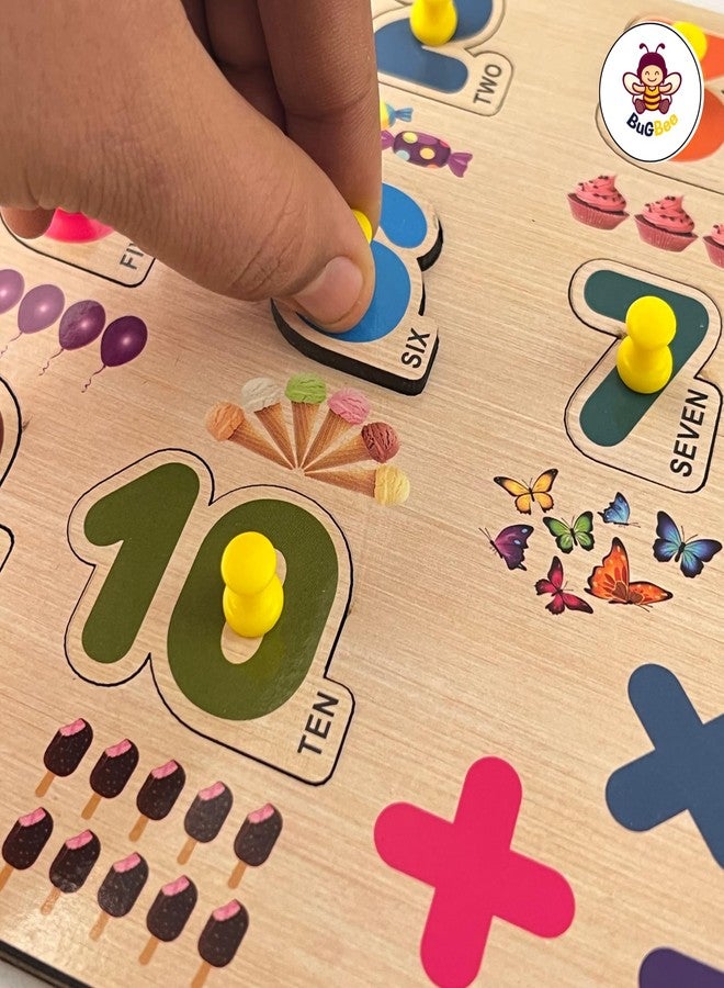 BuGBee Wooden Numbers 1-10 Peg Puzzle Board for Kids | Counting Objects Learning Toy | Educational Wooden Number Puzzle for Toddlers 2 3 4 5+ Years - Image 2